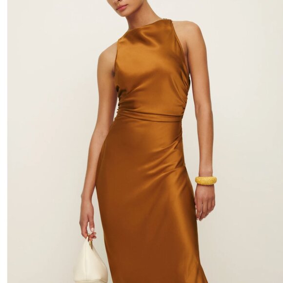 NWT Reformation Anaiis Silk Dress Sz4 Copper Orange Cocktail Soft - Picture 3 of 11